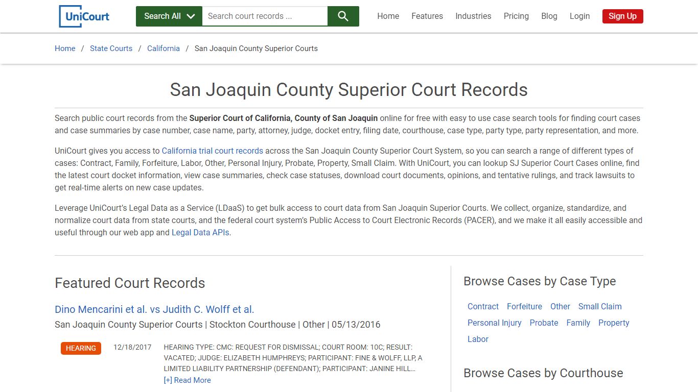 San Joaquin County Superior Court Records | California | UniCourt